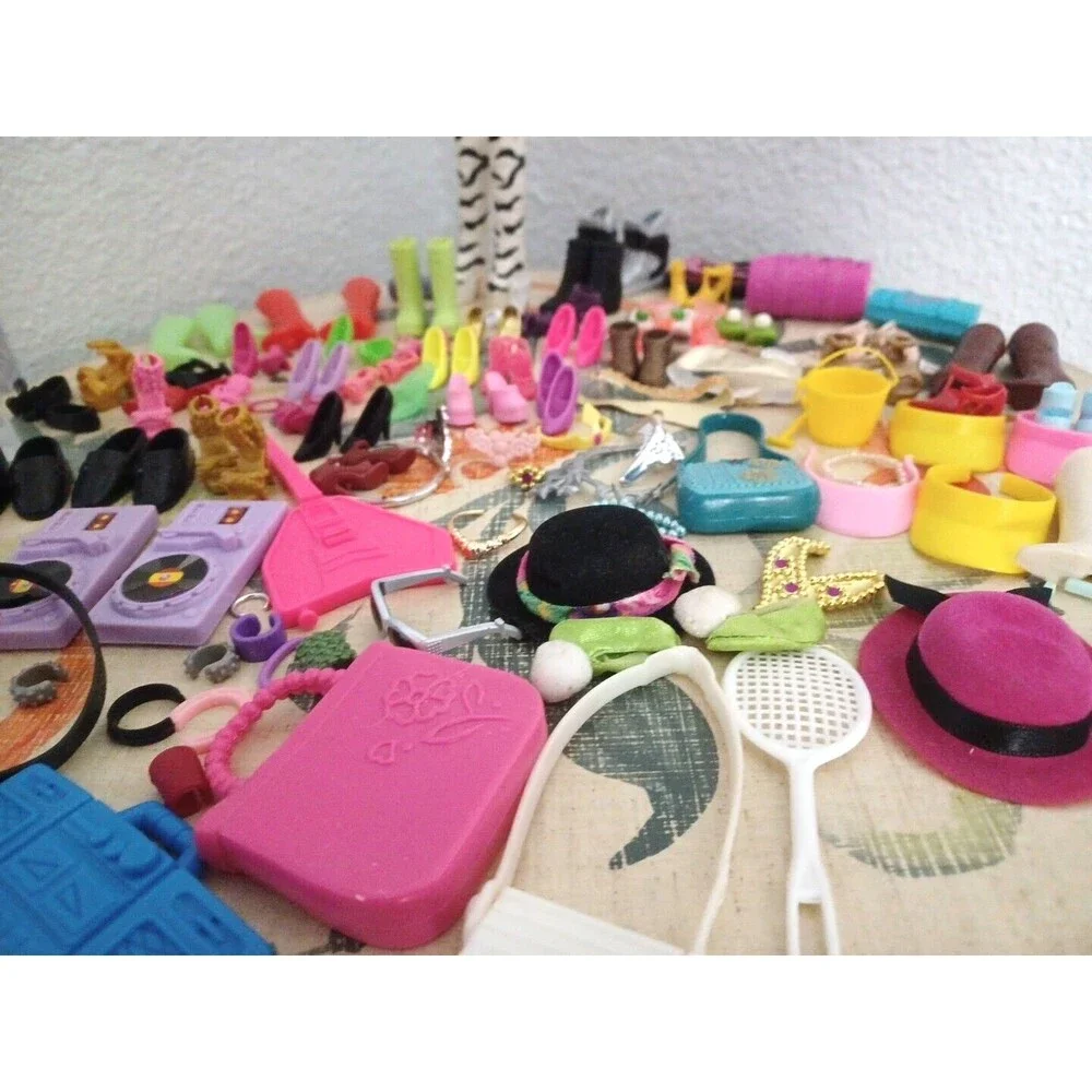 Large Lot of Miscellaneous Barbie Doll Accessories Shoes Purses, Lots More Vtg